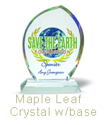 MAPLE LEAF CRYSTAL W/ BASE, 5.9 in. X 4.7 in. X 0.6 in.